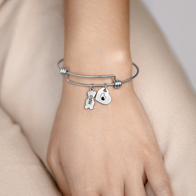 Personalised Dog Love Bangle Bracelet with Engraved Name