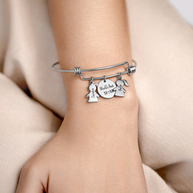 Personalised Multi-Daughters Bangle Bracelet with Engraved Names