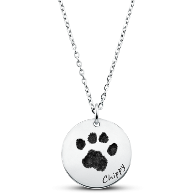 Personalised Engraved Paw-Print Necklace with...