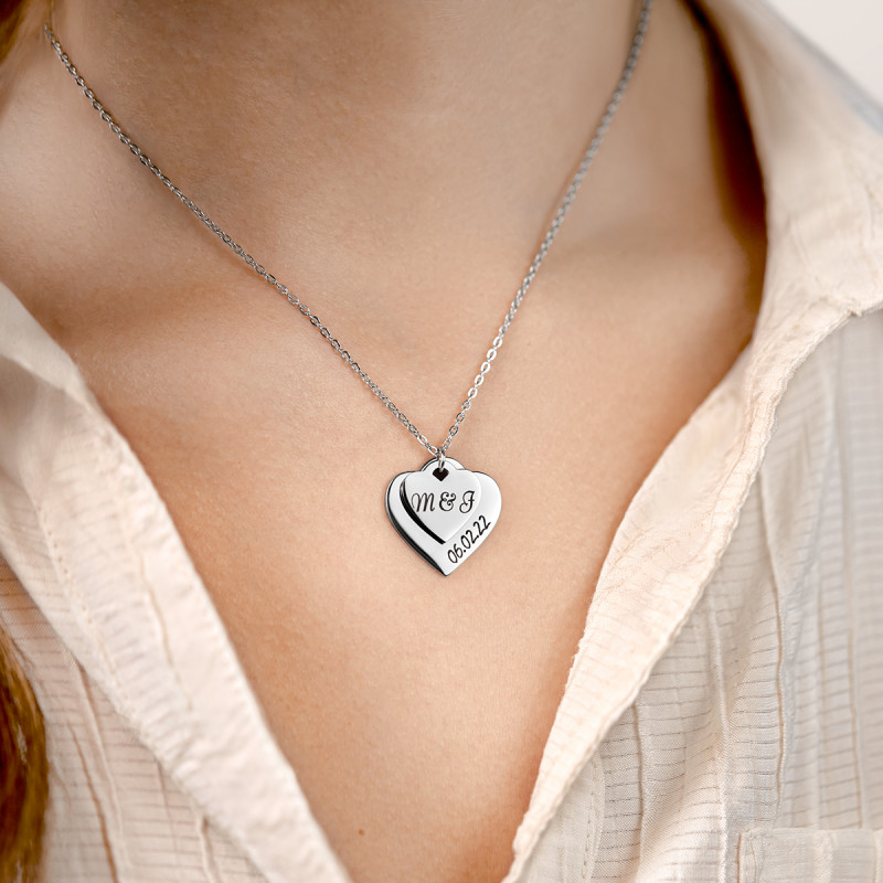 Personalised Engraved Double Heart Love Necklace