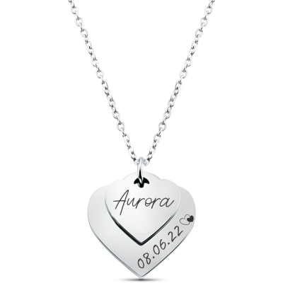 Personalised Engraved Double Heart Love Necklace