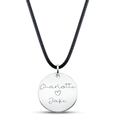 Personalised Engraved Black Chain Circle Necklace