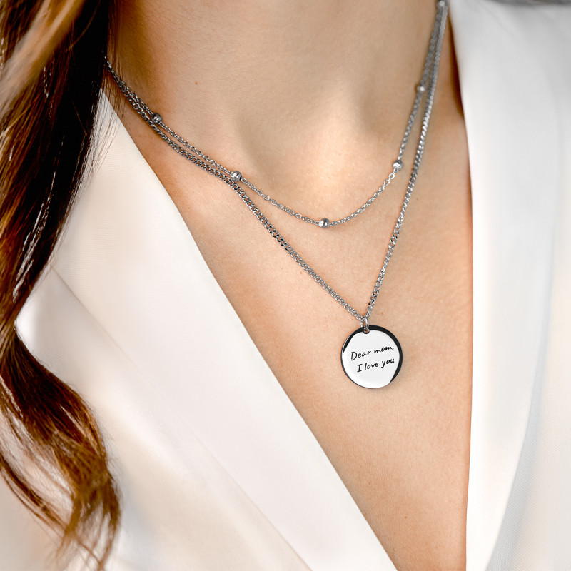 Personalised Engraved Circle Necklace with Layered Chain