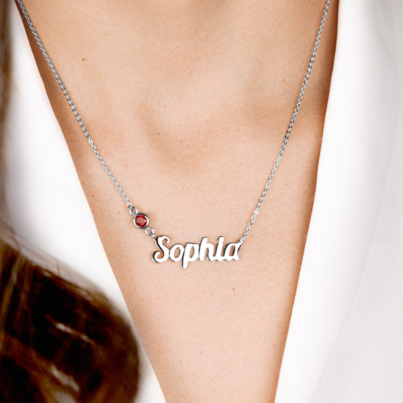 Name Necklace with Birthstone