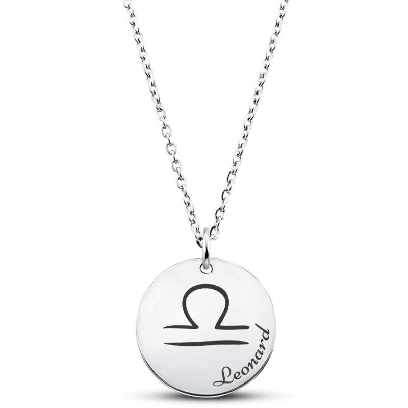 Personalised Engraved Zodiac Sign Necklace with Front Text