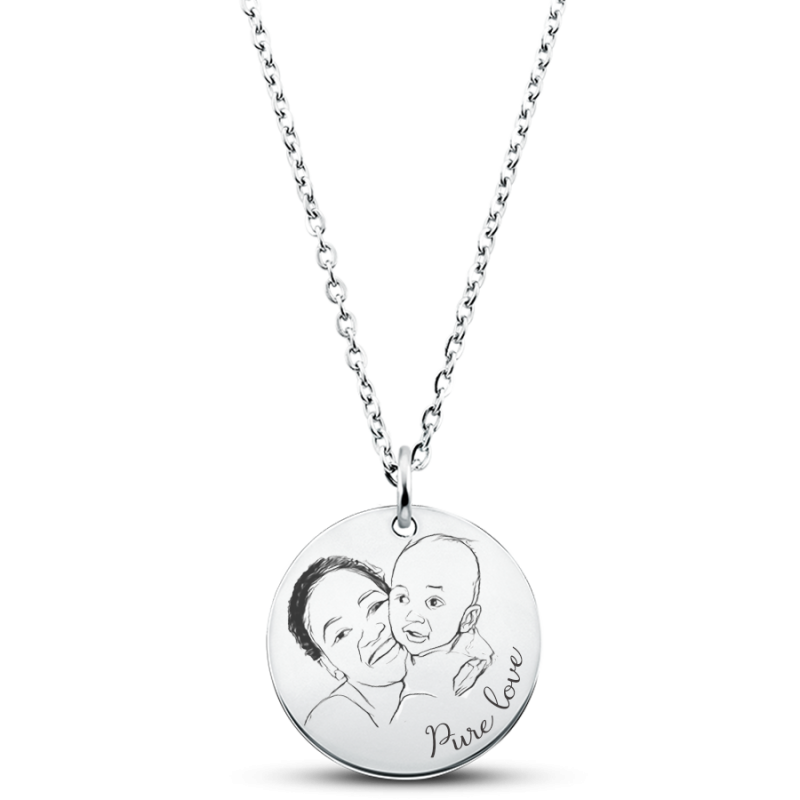 Personalised Engraved Picture-to-Drawing Necklace with Text