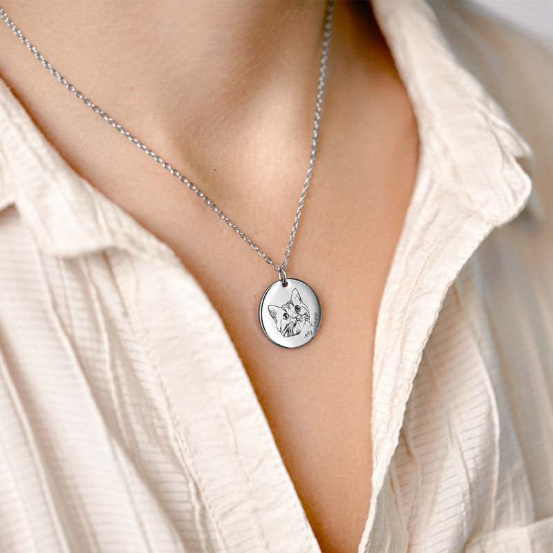 Personalised Engraved Picture-to-Drawing Necklace with Text