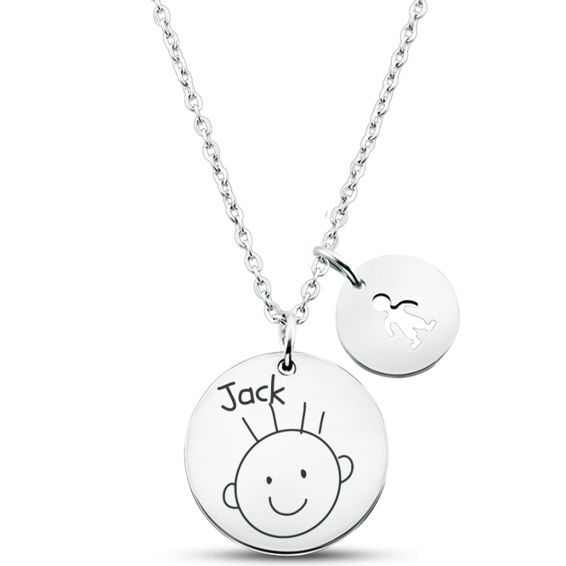 Personalised Engraved Keepsake Necklace for Children’s Artwork with Boy Charm