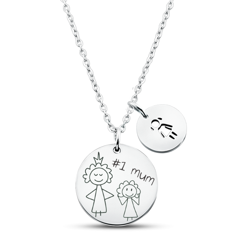 Personalised Engraved Keepsake Necklace for Children’s Artwork with Girl Charm