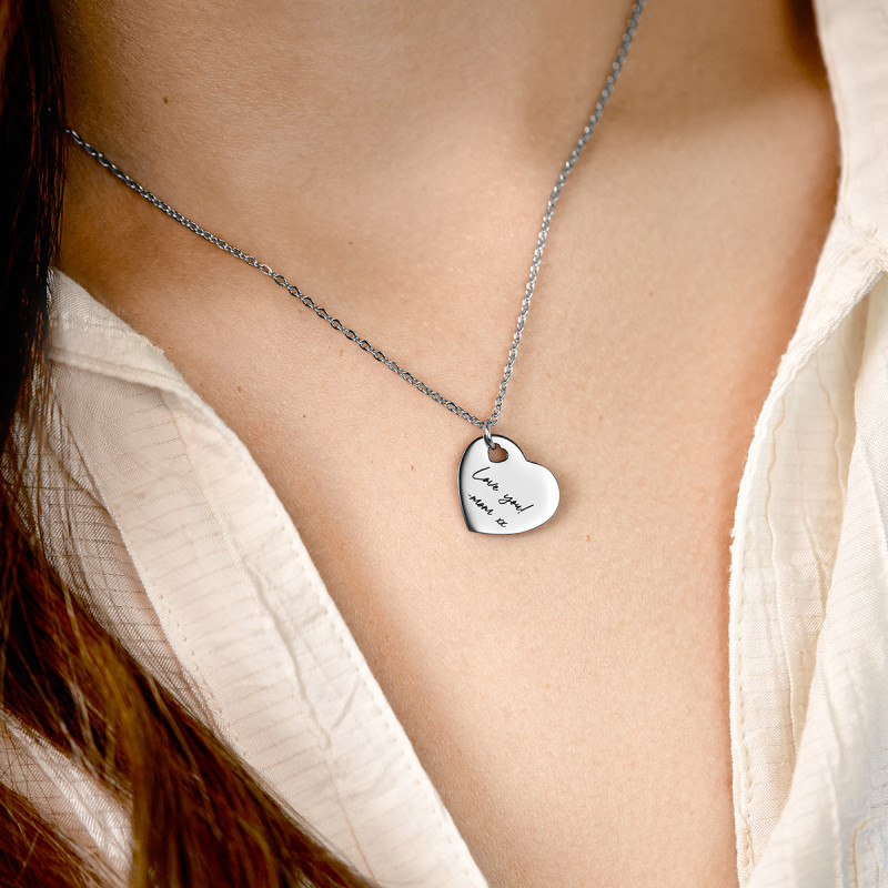 Personalised Engraved Heart Necklace with Handwriting