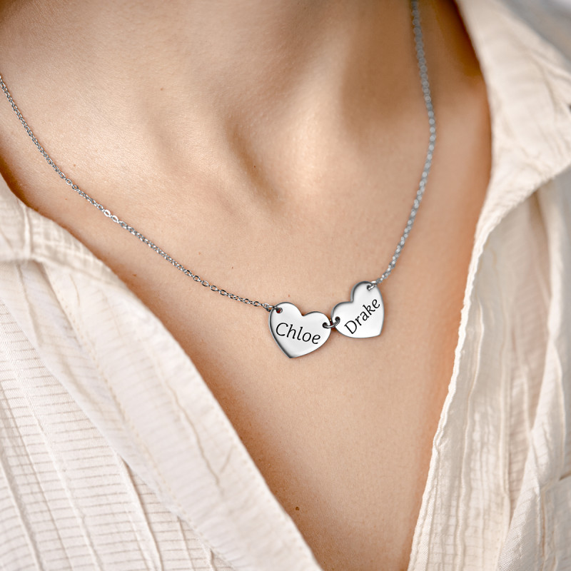 Personalised Engraved Name Hearts Necklace