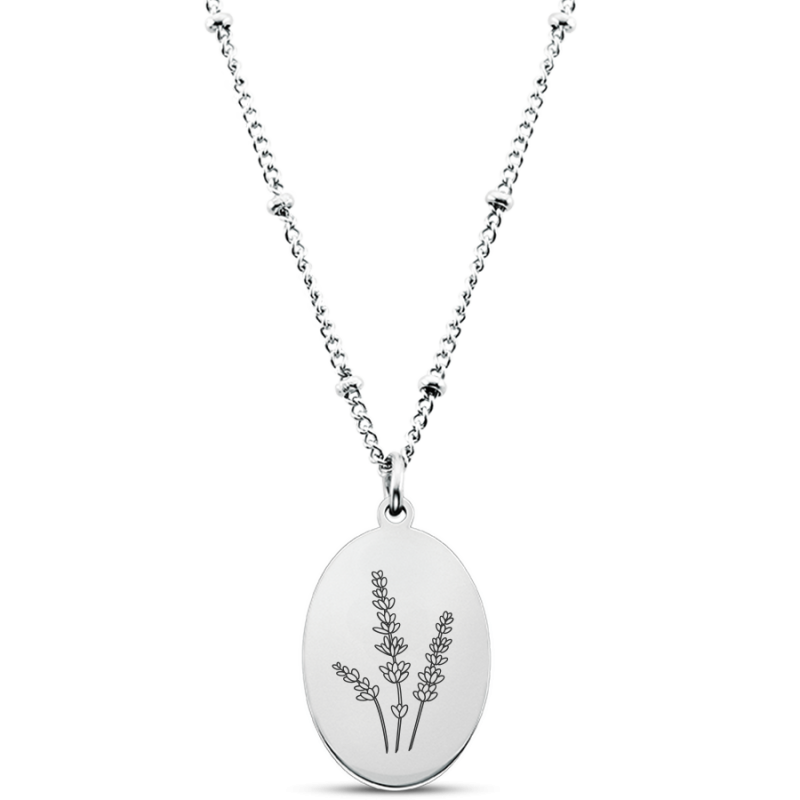 Personalised Engraved Floral Necklace with Dotted Chain