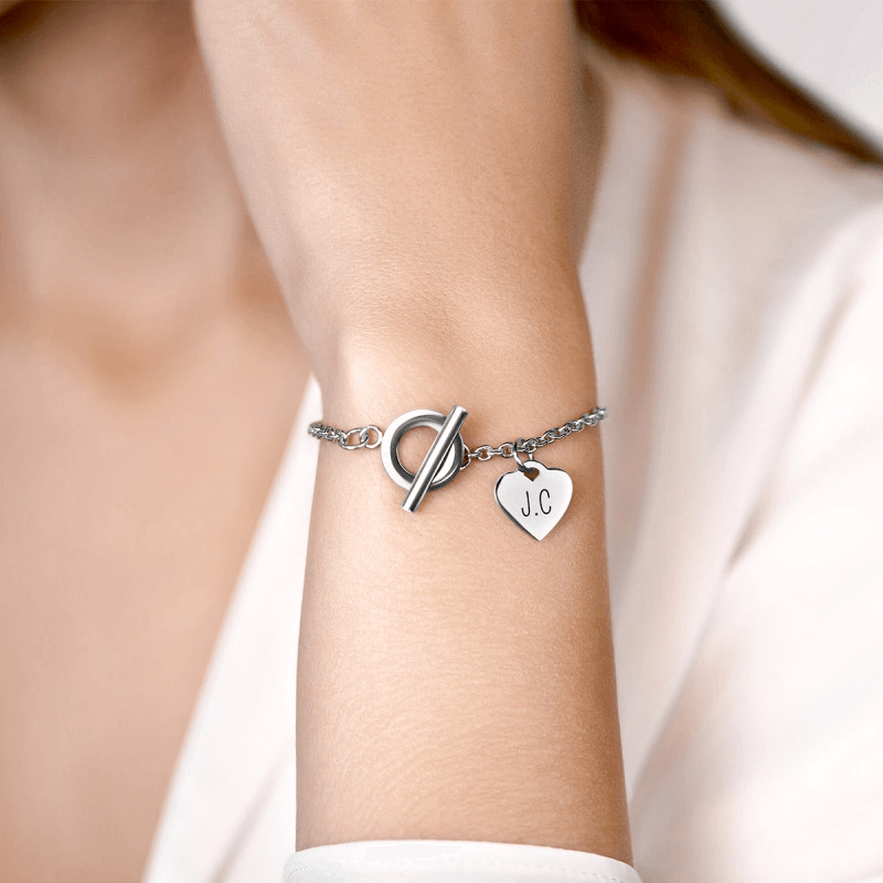 Personalised Engraved Heart with Adjustable Bracelet