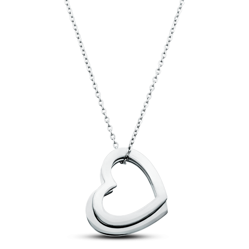 Personalised 2-Heart Necklace - Silver - 60