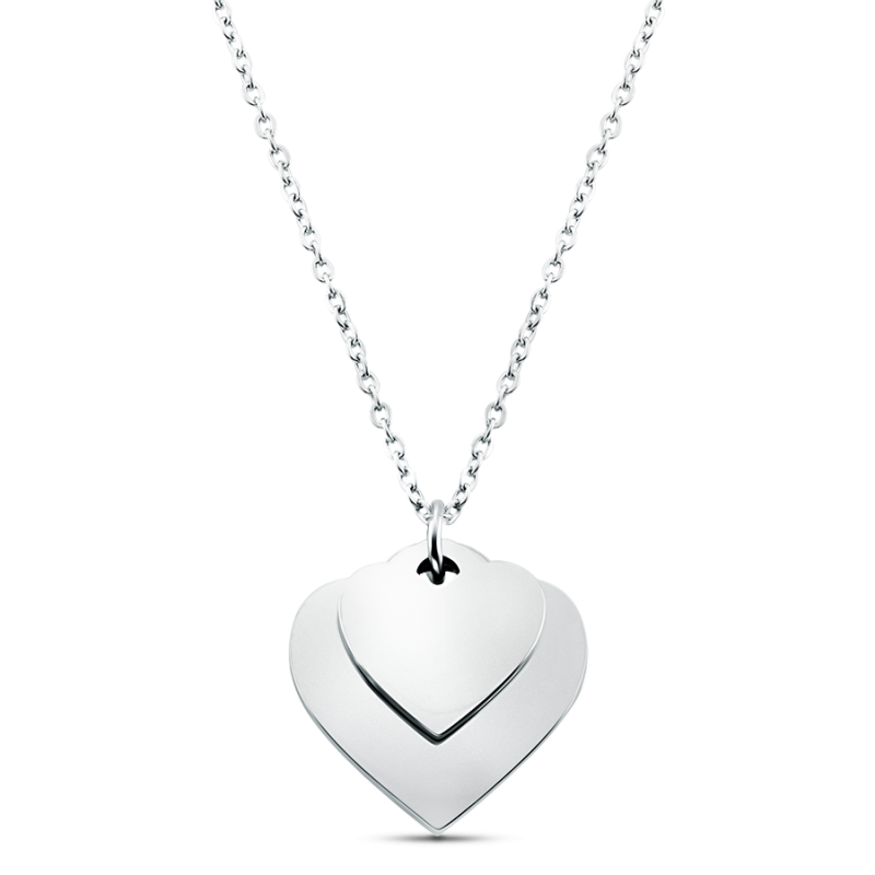 Personalised 2-Heart Love Necklace - Silver - 60