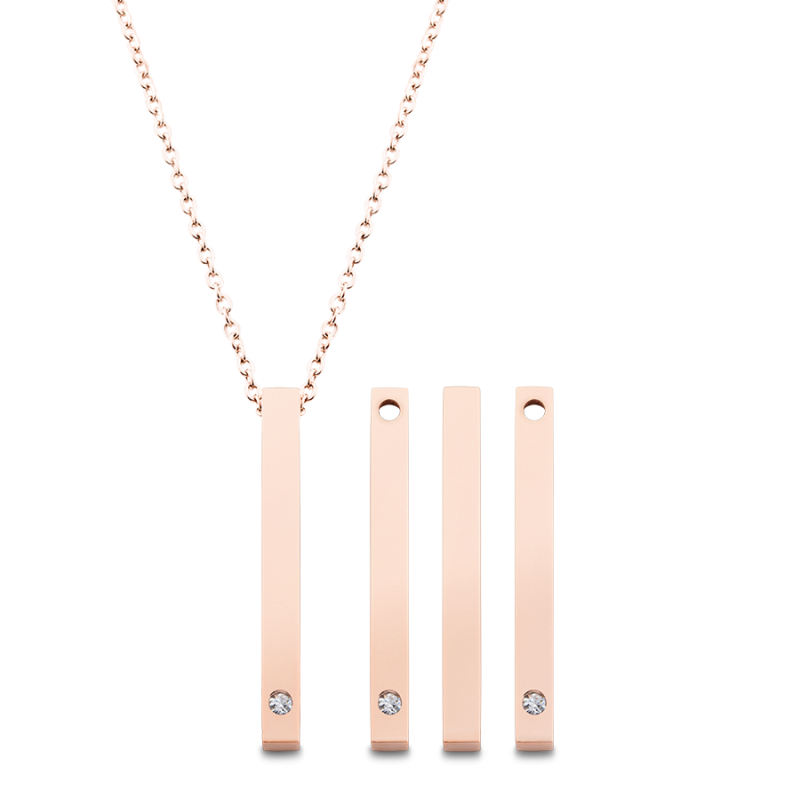 Personalised 4-Side Necklace with 3 Birthstones - Rosegold - 61