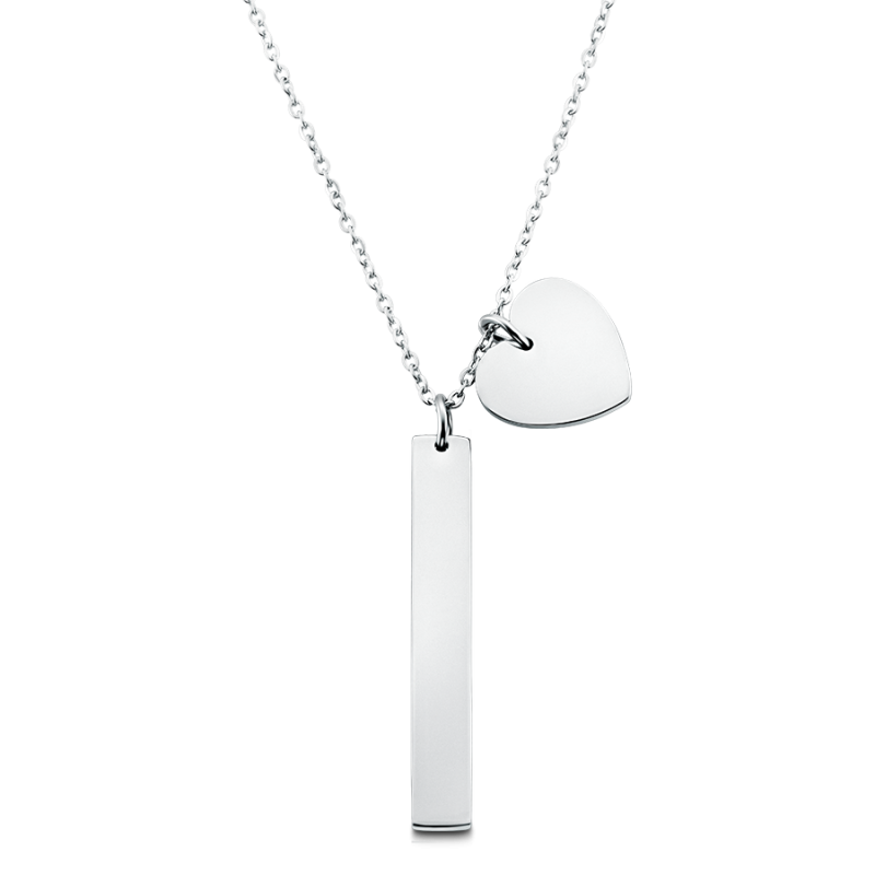 Personalised Bar & Heart Necklace - Silver - 60