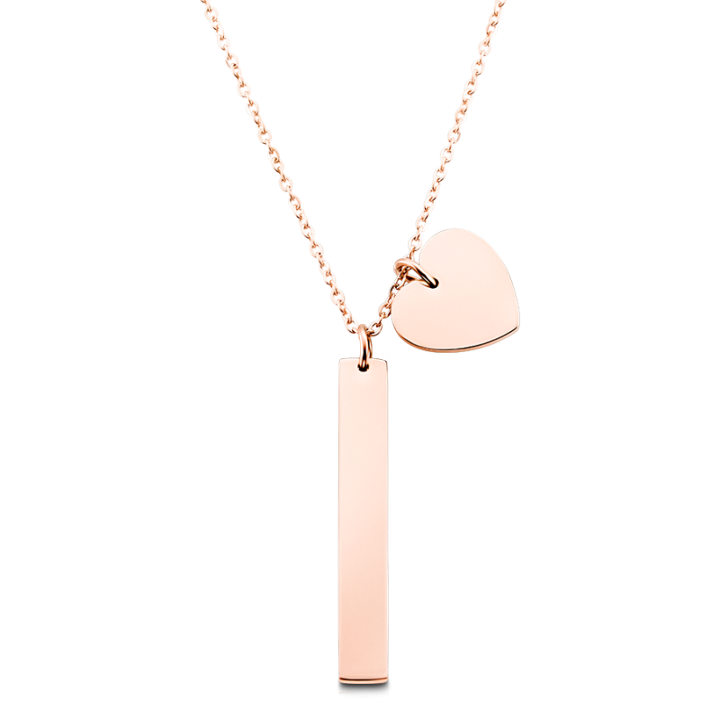 Personalised Bar & Heart Necklace - Rosegold - 61