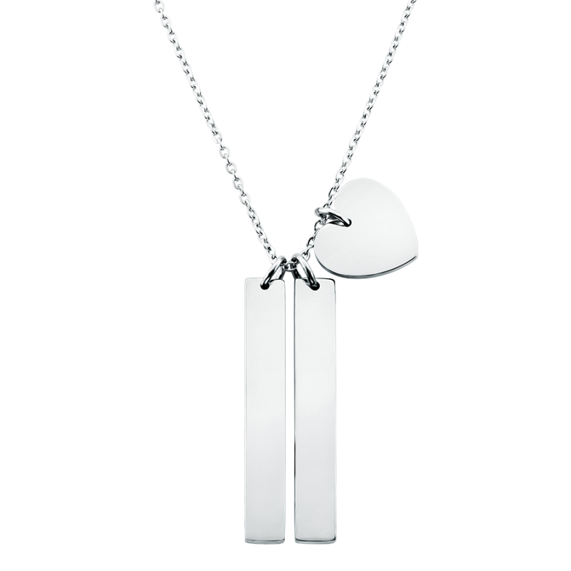 Personalised 2-Bar & Heart Necklace - Silver - 60