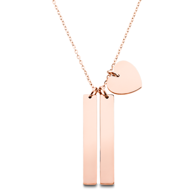 Personalised 2-Bar & Heart Necklace - Rosegold - 61