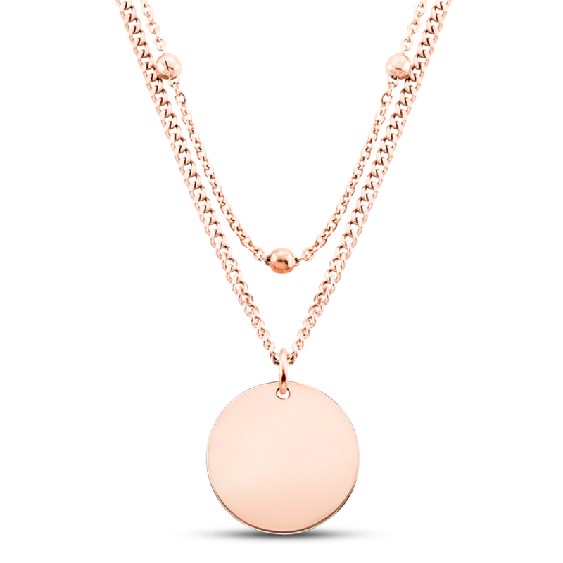 Personalised Circle Necklace With Layered Chain - Rosegold - 61