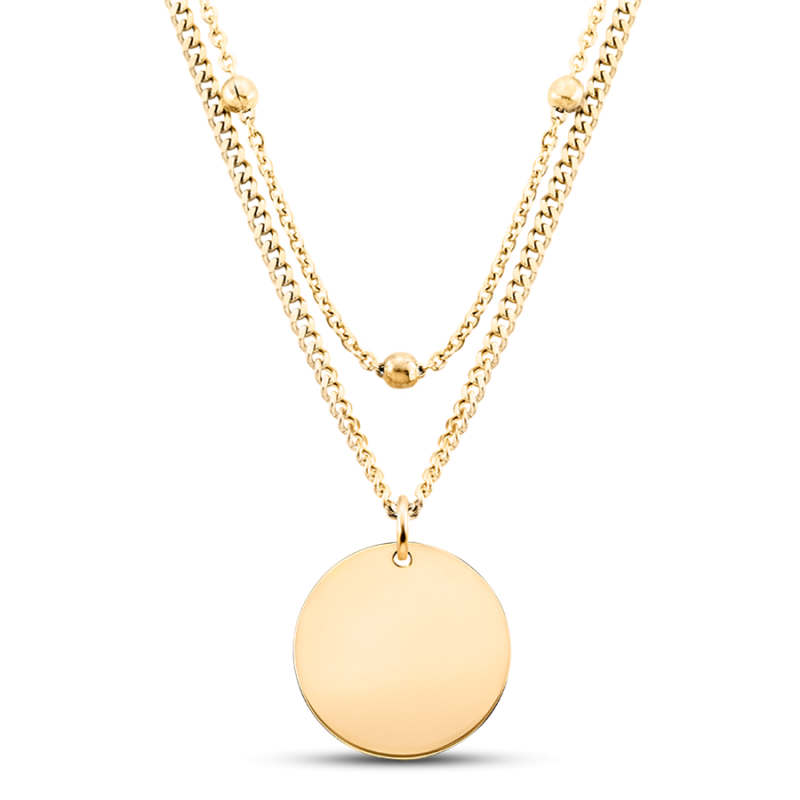 Personalised Circle Necklace With Layered Chain - Gold - 62