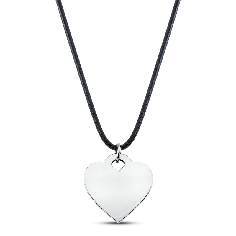 Heart Necklace with Black Chain - Silver - 60