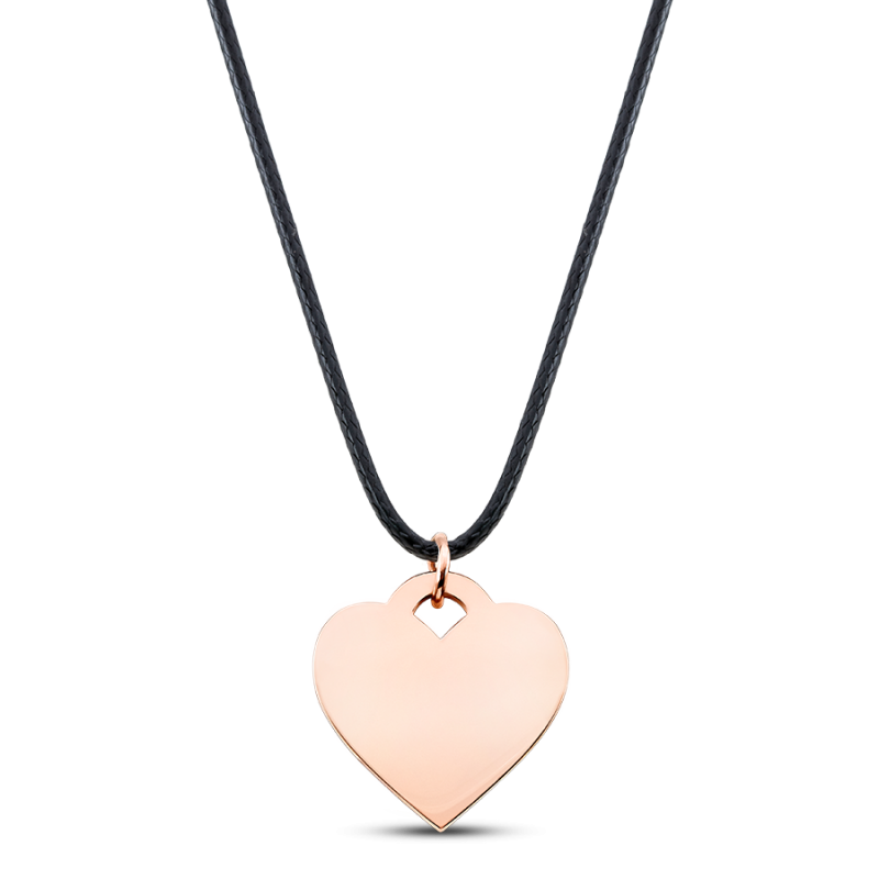 Heart Necklace with Black Chain - Rosegold - 61