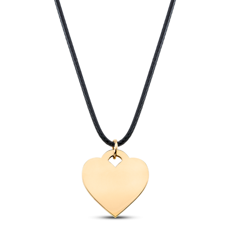 Heart Necklace with Black Chain - Gold - 62