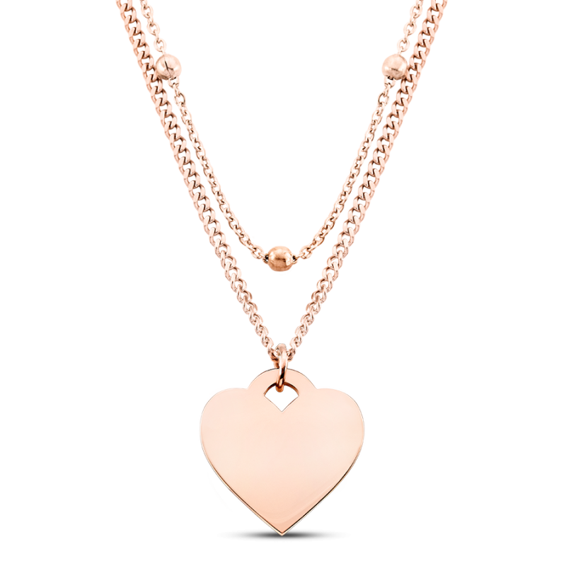 Heart Necklace with Layered Chain - Rosegold - 61