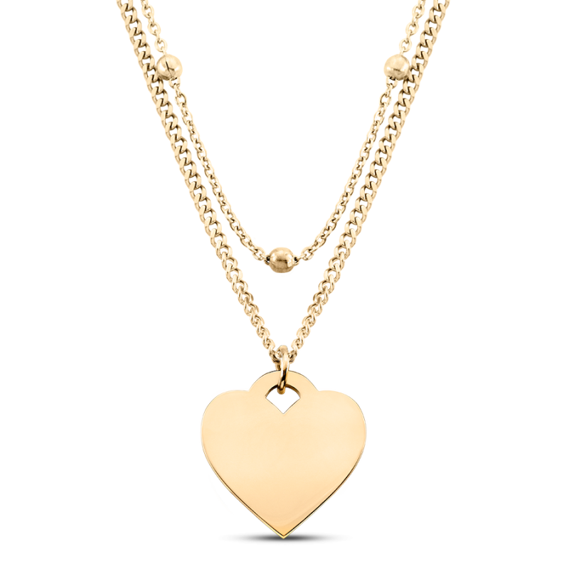 Heart Necklace with Layered Chain - Gold - 62