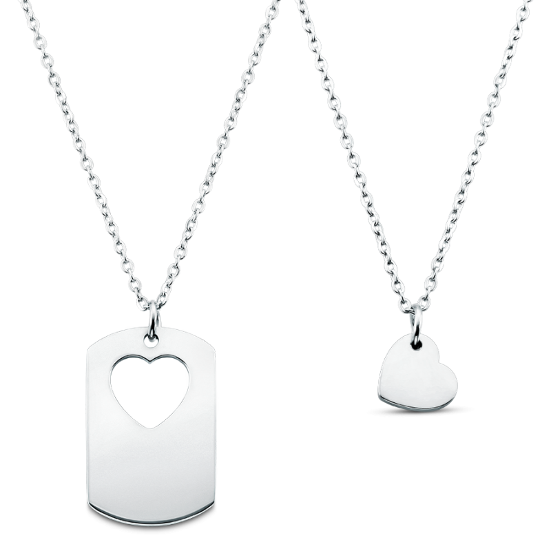 Military Tag & Heart Necklaces - Silver - 60