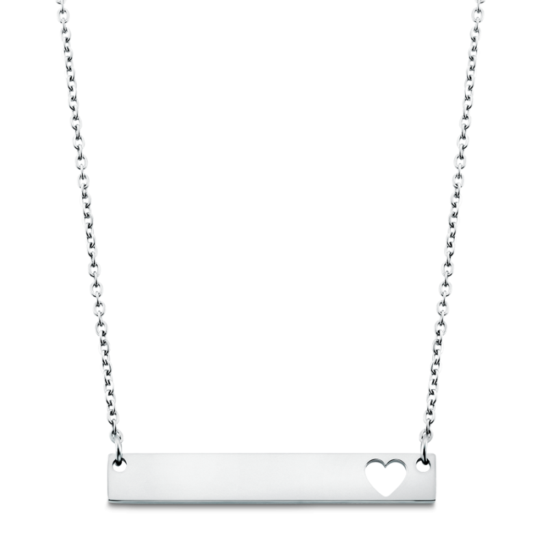 Personalised Plate with Heart Necklace - Silver - 60