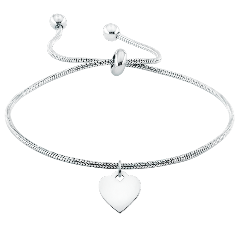 Personalised Dangle Heart with Adjustable Bracelet - Silver - 60