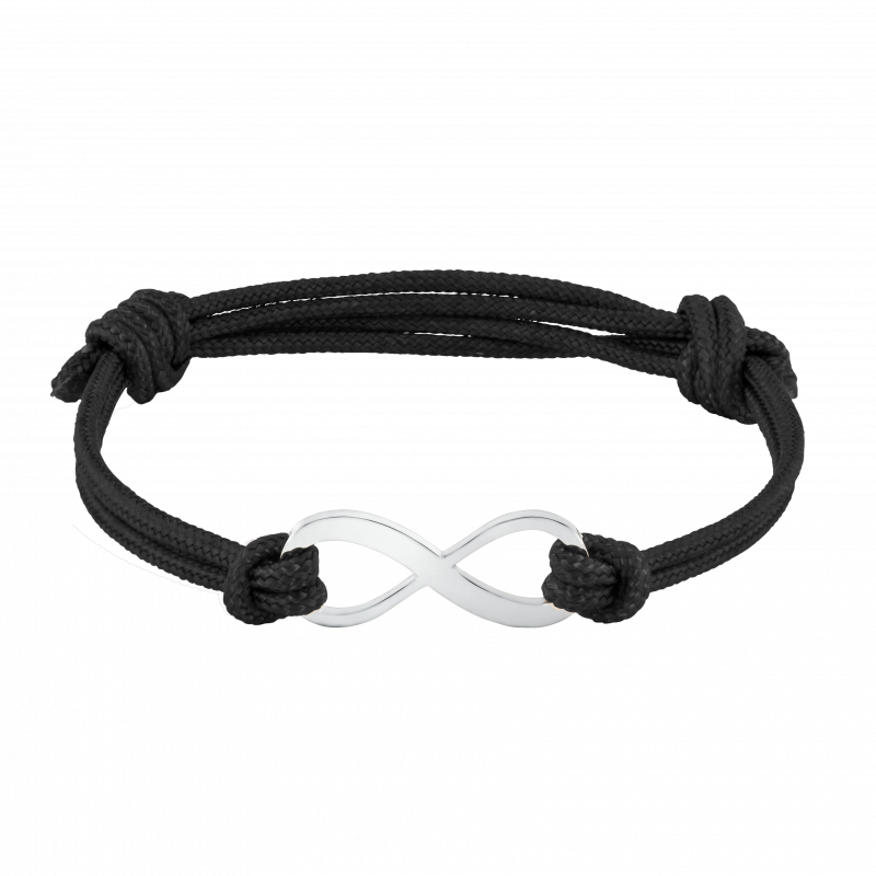 Personalised Infinity Sign with Cord Bracelet in Black - Silver - 60