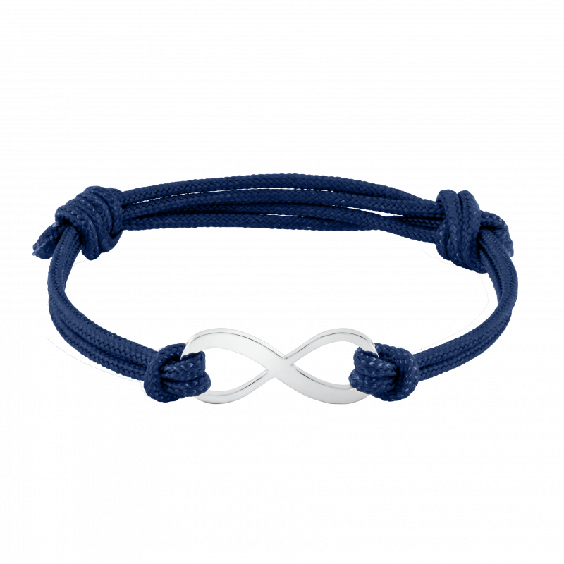 Personalised Infinity Sign with Cord Bracelet in Blue - Silver - 60