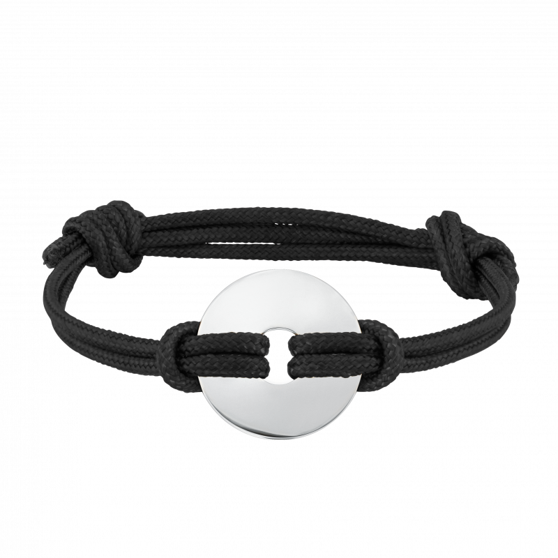 Personalised Disc with Cord Bracelet in Black - Silver - 60