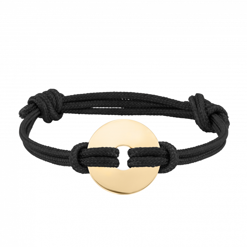 Personalised Disc with Cord Bracelet in Black - Gold - 62