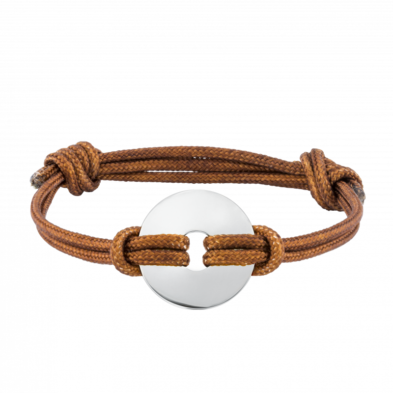 Personalised Disc with Cord Bracelet in Brown - Silver - 60