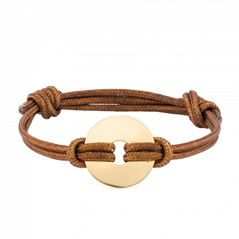 Personalised Disc with Cord Bracelet in Brown - Gold - 62