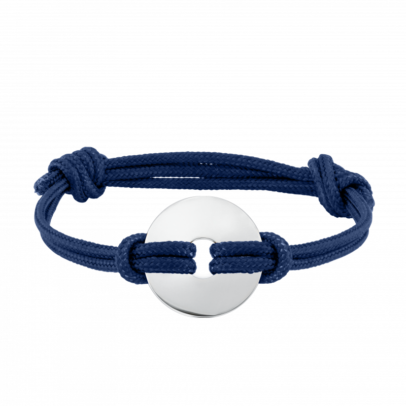 Personalised Disc with Cord Bracelet in Blue - Silver - 60