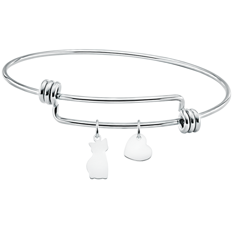 Personalised Cat Bangle Bracelet - Silver - 60