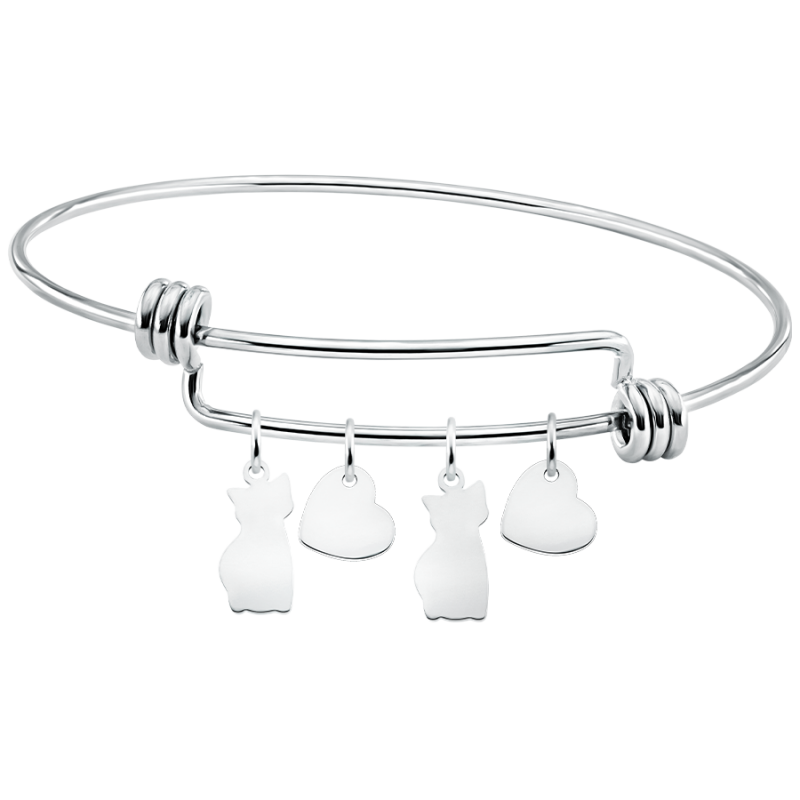 Personalised Multi-Cats Love Bangle Bracelet - Silver - 60