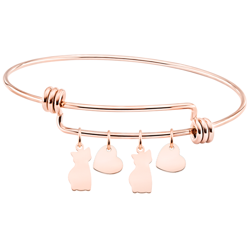 Personalised Multi-Cats Love Bangle Bracelet - Rosegold - 61