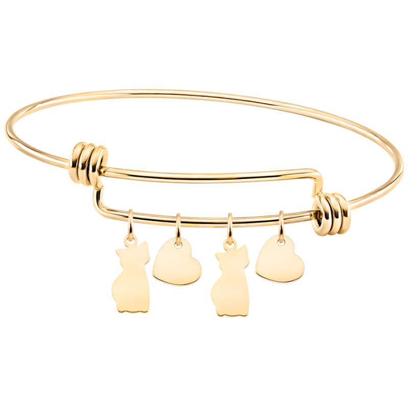 Personalised Multi-Cats Love Bangle Bracelet - Gold - 62