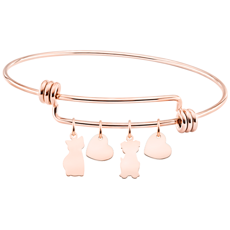 Personalised Cat and Dog Love Bangle Bracelet - Rosegold - 61