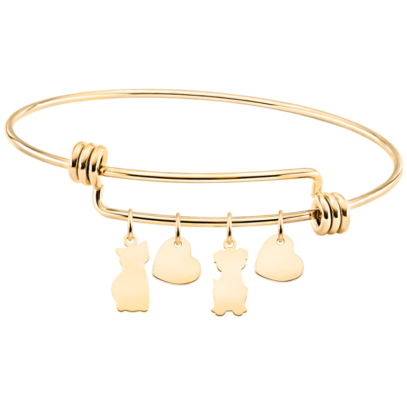 Personalised Cat and Dog Love Bangle Bracelet - Gold - 62