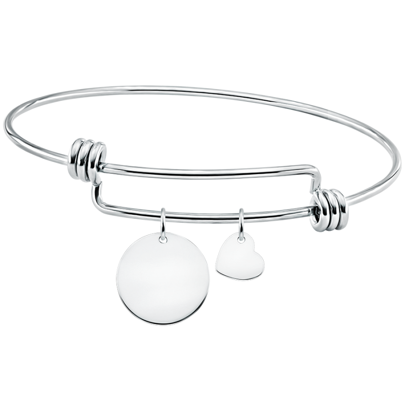 Personalised Circle and Heart Bangle Bracelet - Silver - 60