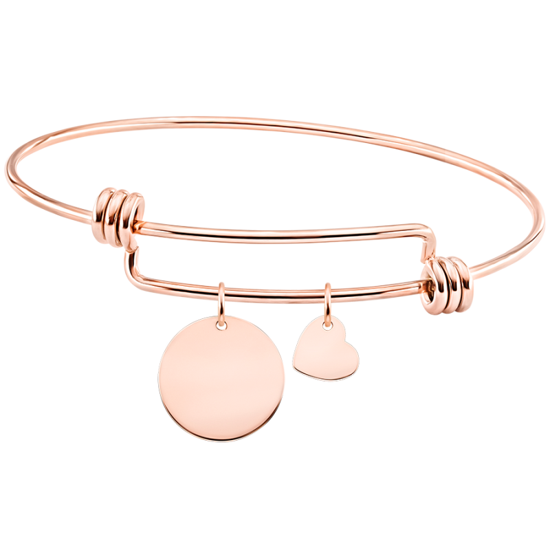 Personalised Circle and Heart Bangle Bracelet - Rosegold - 61