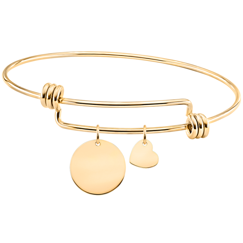 Personalised Circle and Heart Bangle Bracelet - Gold - 62